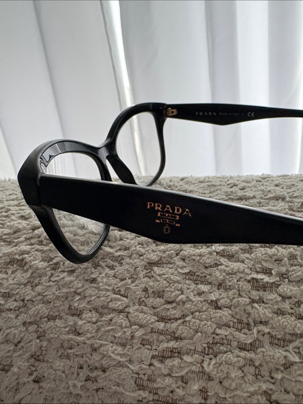 Auth Prada Black Women's Cat-Eye Optical Glasses with Gold Logo